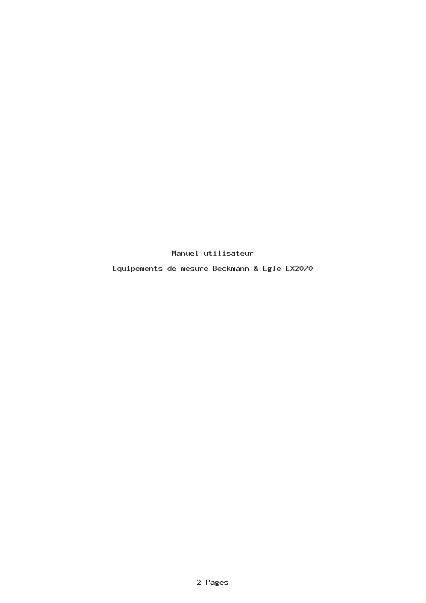 Page 1 de la notice Manuel utilisateur Beckmann & Egle EX2070
