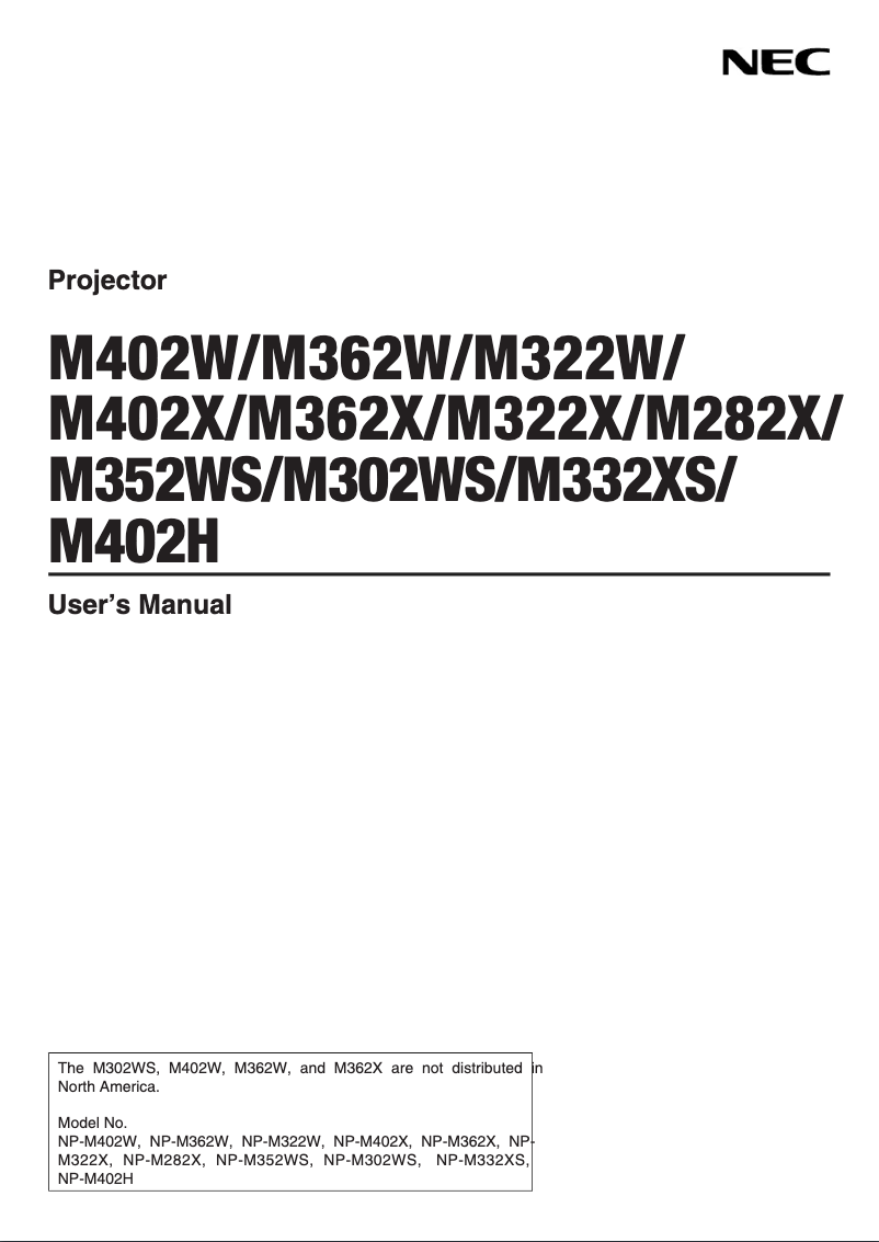 Page 1 de la notice Manuel utilisateur NEC NP-M322W