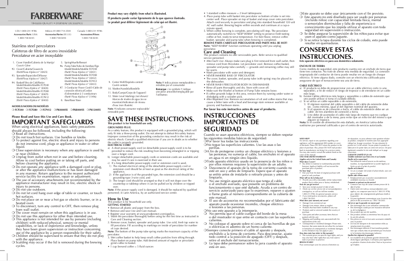 Page 1 de la notice Manuel utilisateur Farberware PK4000SS
