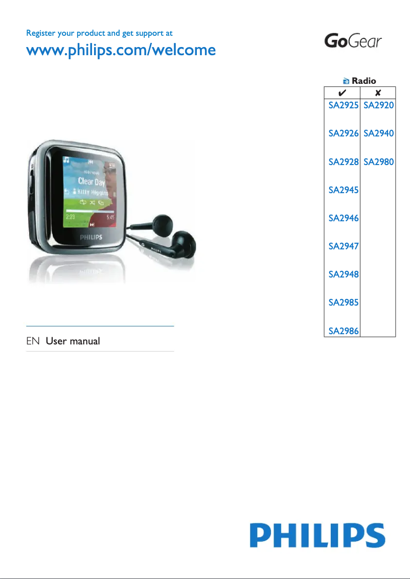 Image de la première page du manuel de l'appareil GoGear SA2980