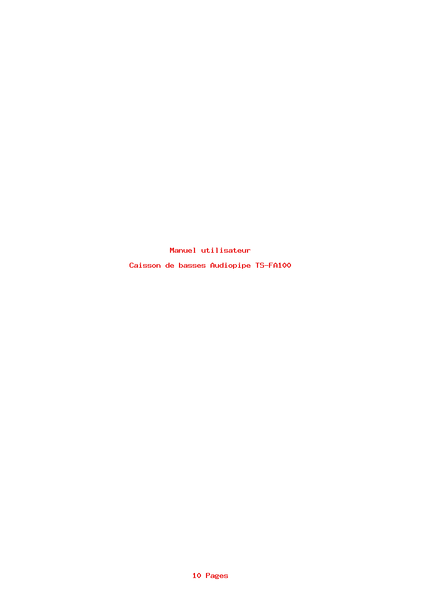 Page 1 de la notice Manuel utilisateur Audiopipe TS-FA100