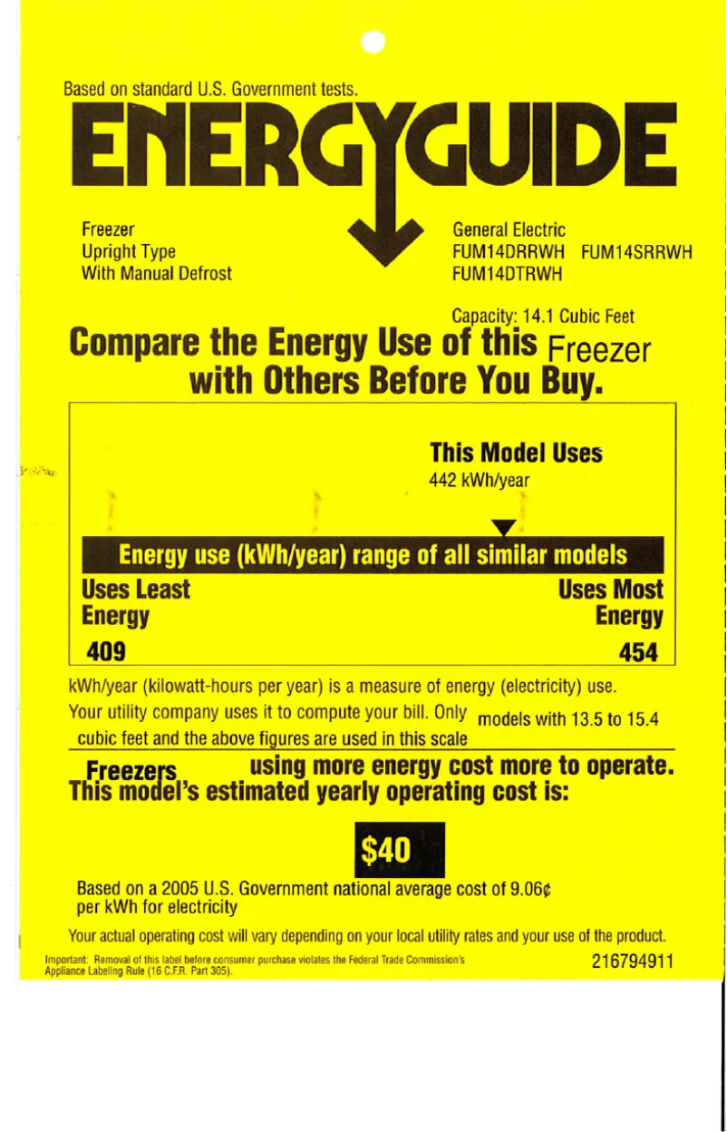Page 1 de la notice Label énergétique GE FUM14DRRWH