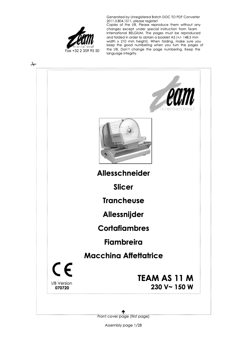 Page 1 de la notice Manuel utilisateur Team AS 11 M