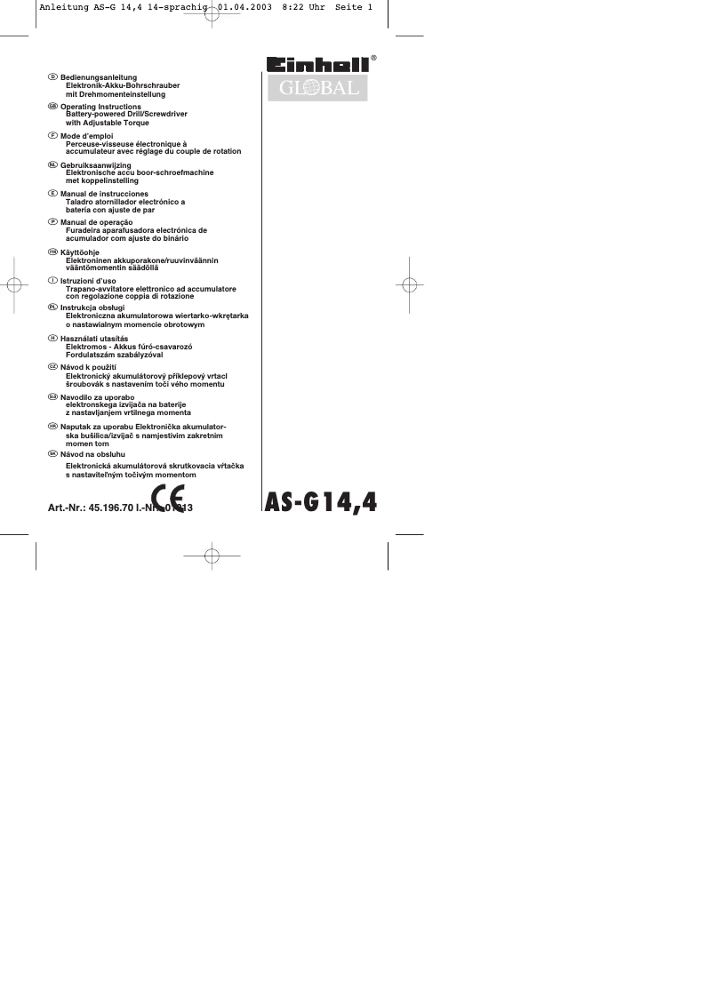 Page 1 de la notice Manuel utilisateur Global AS-G 144