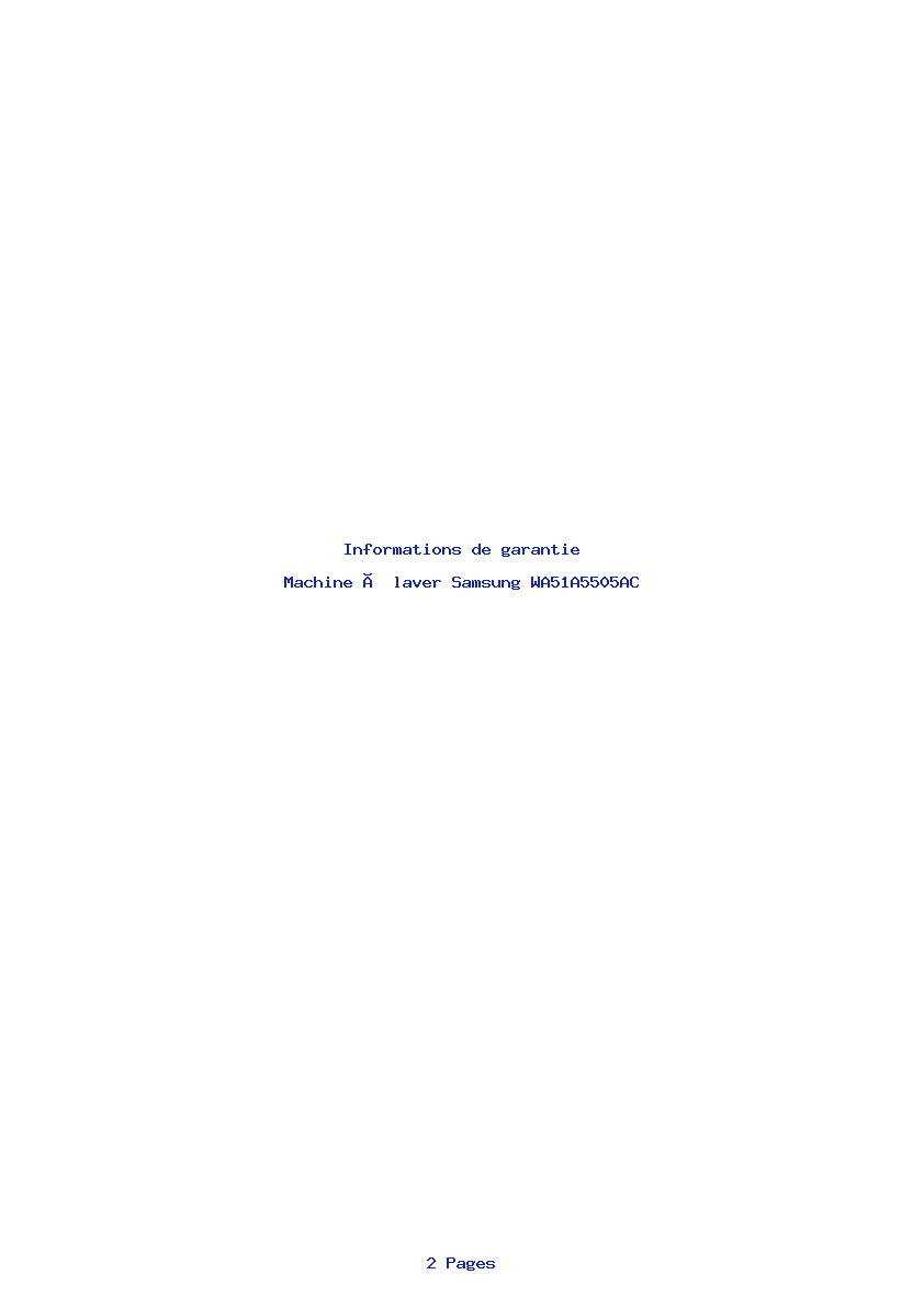 Page 1 de la notice Informations de garantie Samsung WA51A5505AC