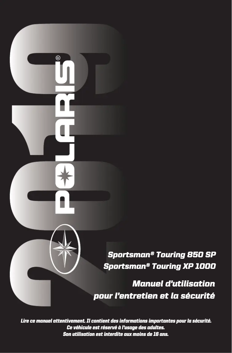 Page 1 de la notice Manuel utilisateur Polaris Sportsman Touring 850 SP (2019)