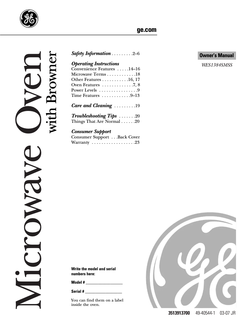 Page 1 de la notice Manuel utilisateur GE WES1384SMSS