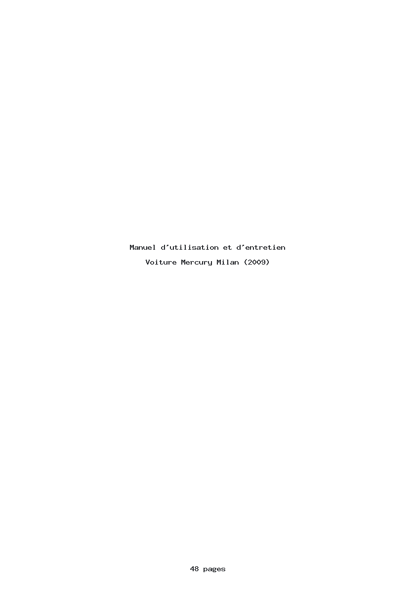 Page 1 de la notice Manuel d'utilisation et d'entretien Mercury Milan (2009)