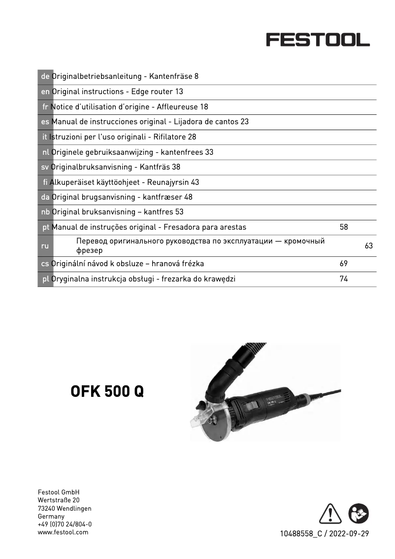 Page 1 de la notice Manuel utilisateur Festool OFK 500 Q-Plus R2