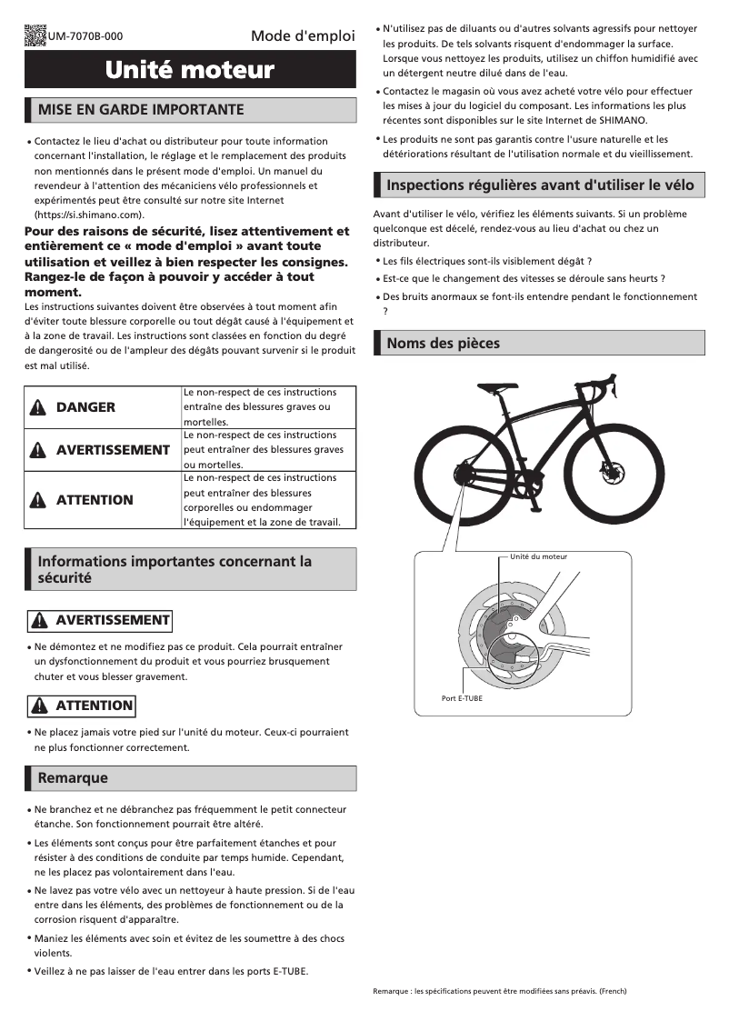 Page 1 de la notice Manuel utilisateur Shimano MU-UR500