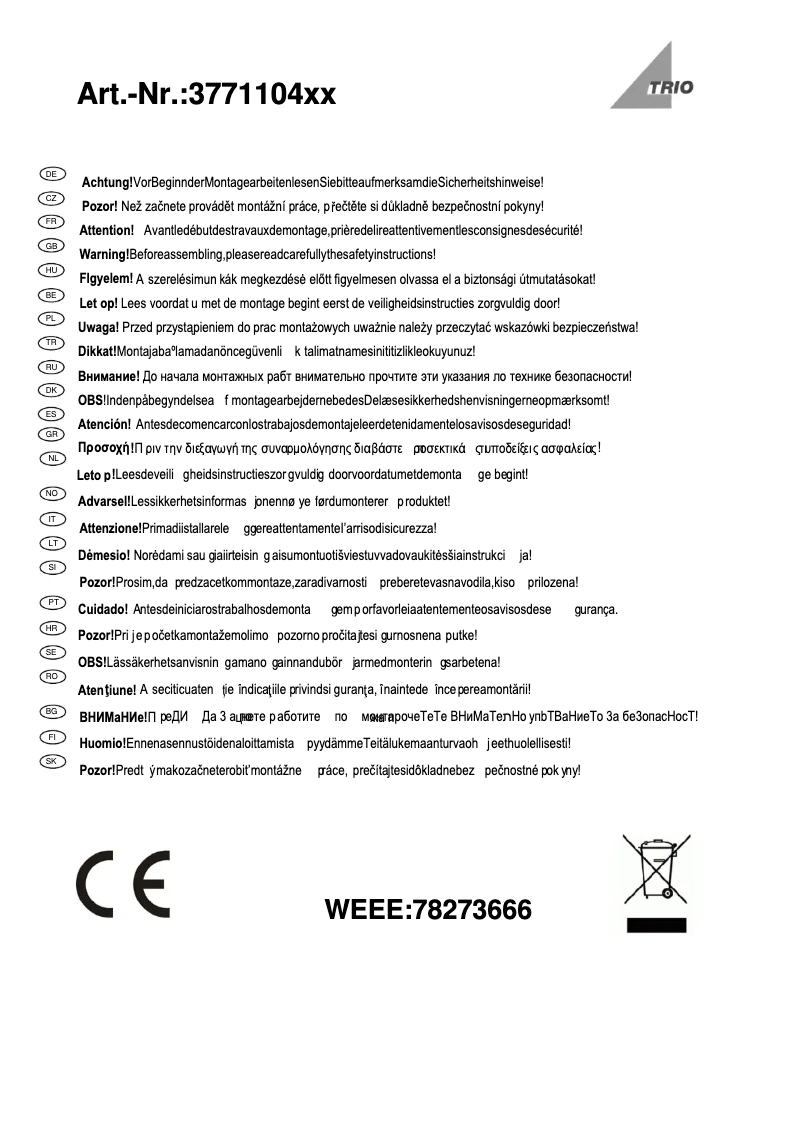 Page 1 de la notice Manuel utilisateur Trio Lighting Cassini 877110408