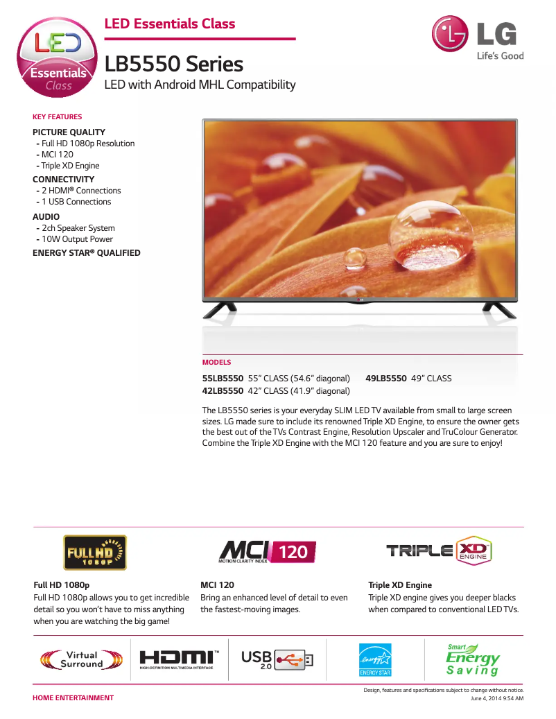 Page 1 de la notice Fiche technique LG 55LB5550