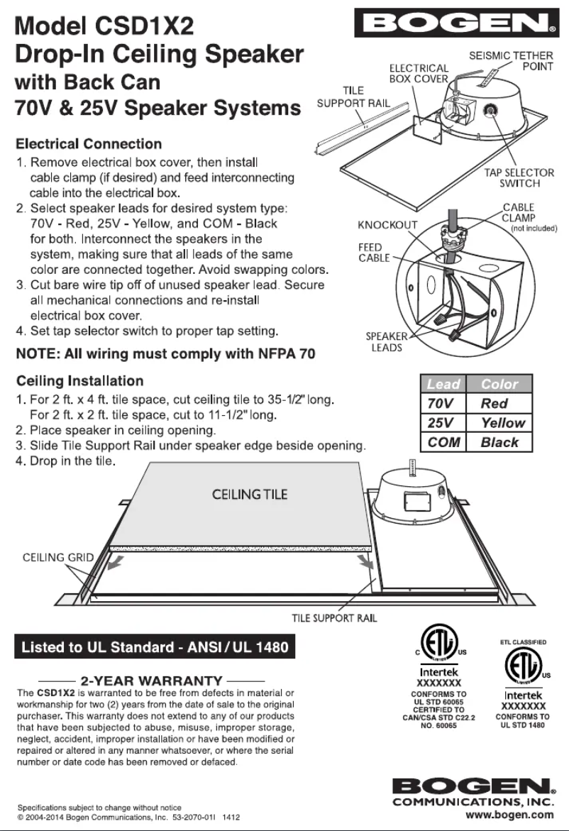 Page 1 de la notice Manuel utilisateur Bogen CSD1X2