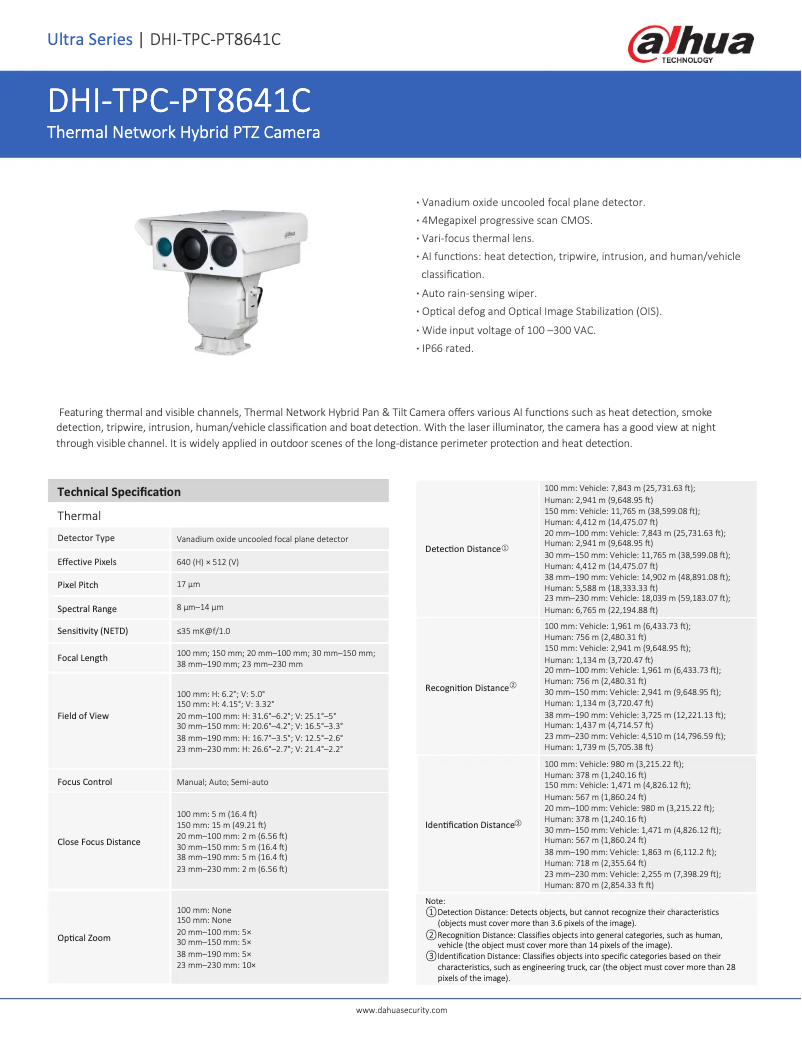 Page 1 de la notice Fiche technique Dahua Technology TPC-PT8641C