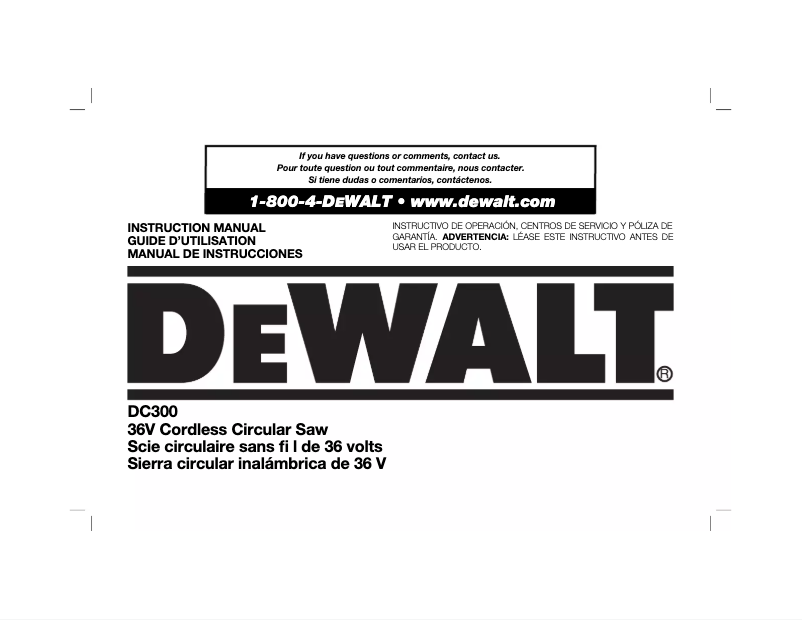 Page 1 de la notice Manuel utilisateur DeWalt DC300K