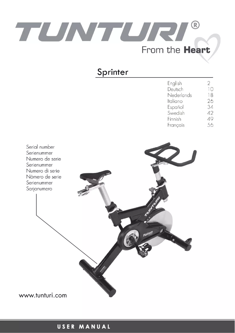 Page 1 de la notice Manuel utilisateur Tunturi Platinum Sprinter