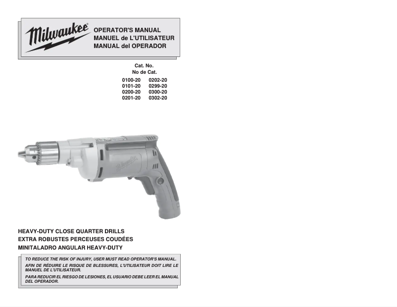 Page 1 de la notice Manuel utilisateur Milwaukee 0299-20