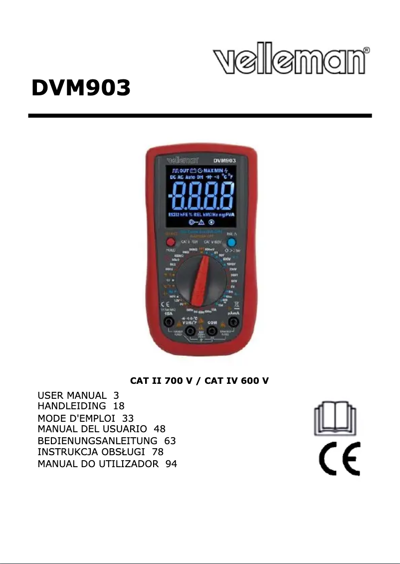 Page 1 de la notice Manuel utilisateur Velleman DVM903