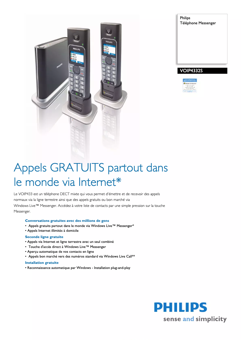 Page 1 de la notice Fiche technique Philips VOIP4332S