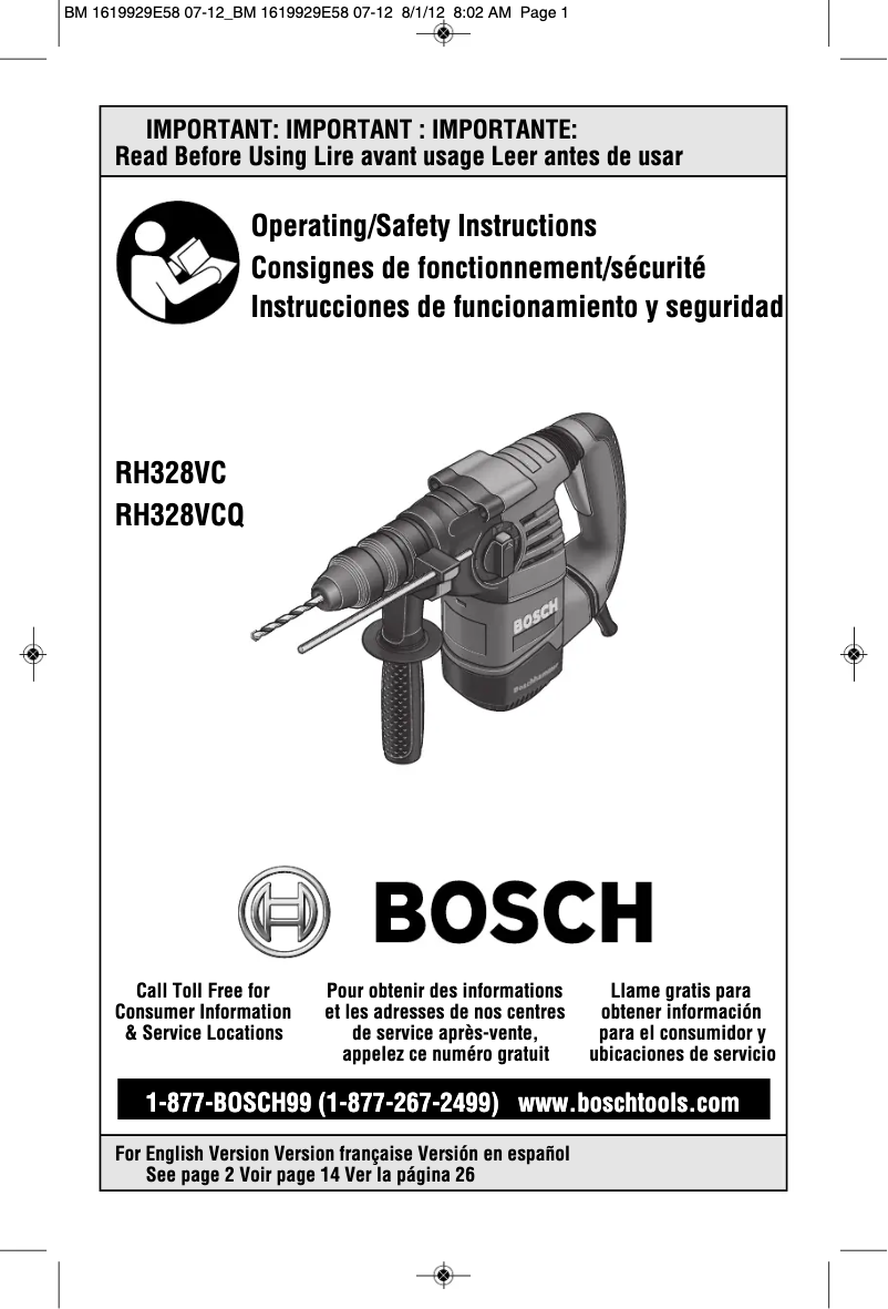Page 1 de la notice Manuel utilisateur Bosch RH328VC