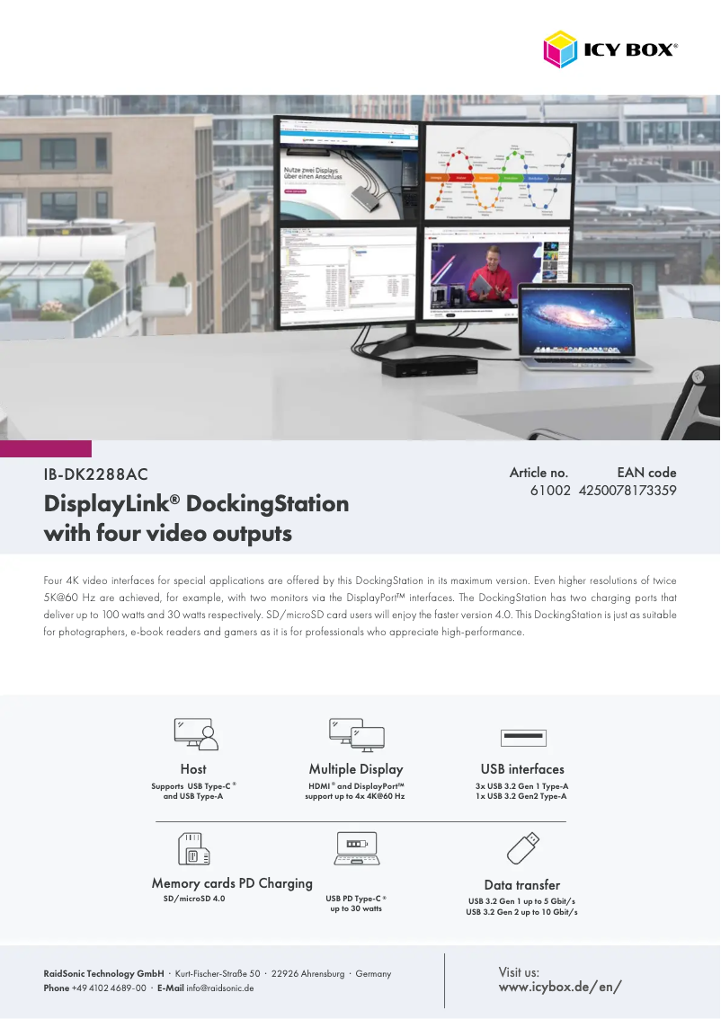 Page 1 of the manual Technical Sheet Icy Box IB-DK2288AC