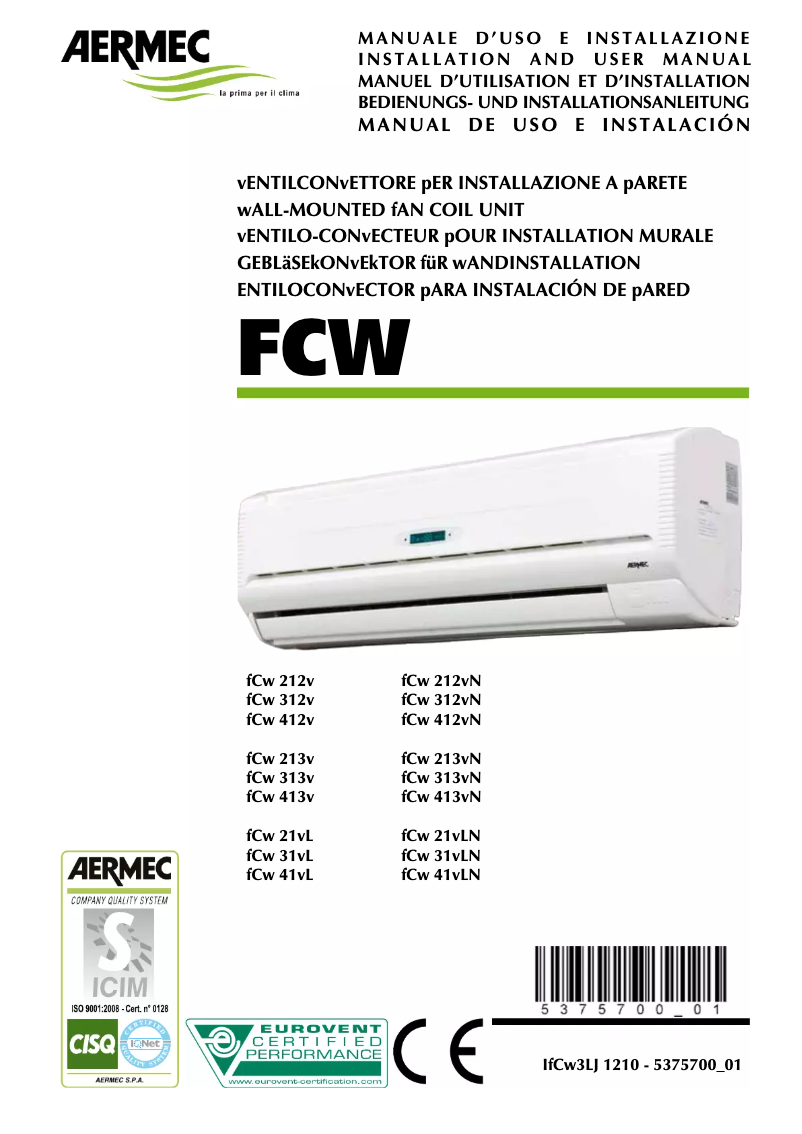 Página 1 del manual Manual de usuario Aermec FCW 412V