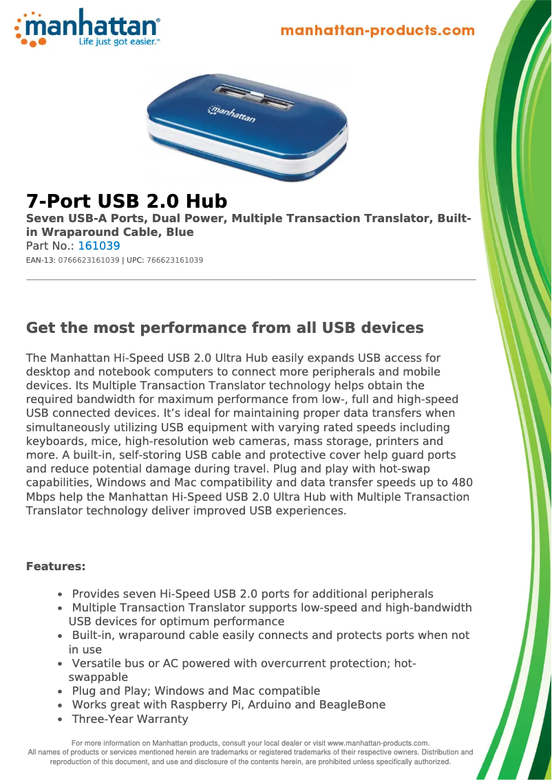 Page 1 de la notice Fiche technique Manhattan 161039