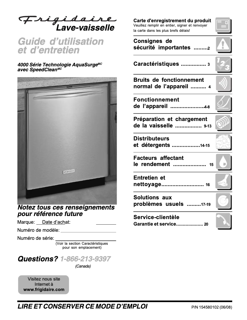 Page 1 de la notice Manuel utilisateur Frigidaire GLD4355RFB