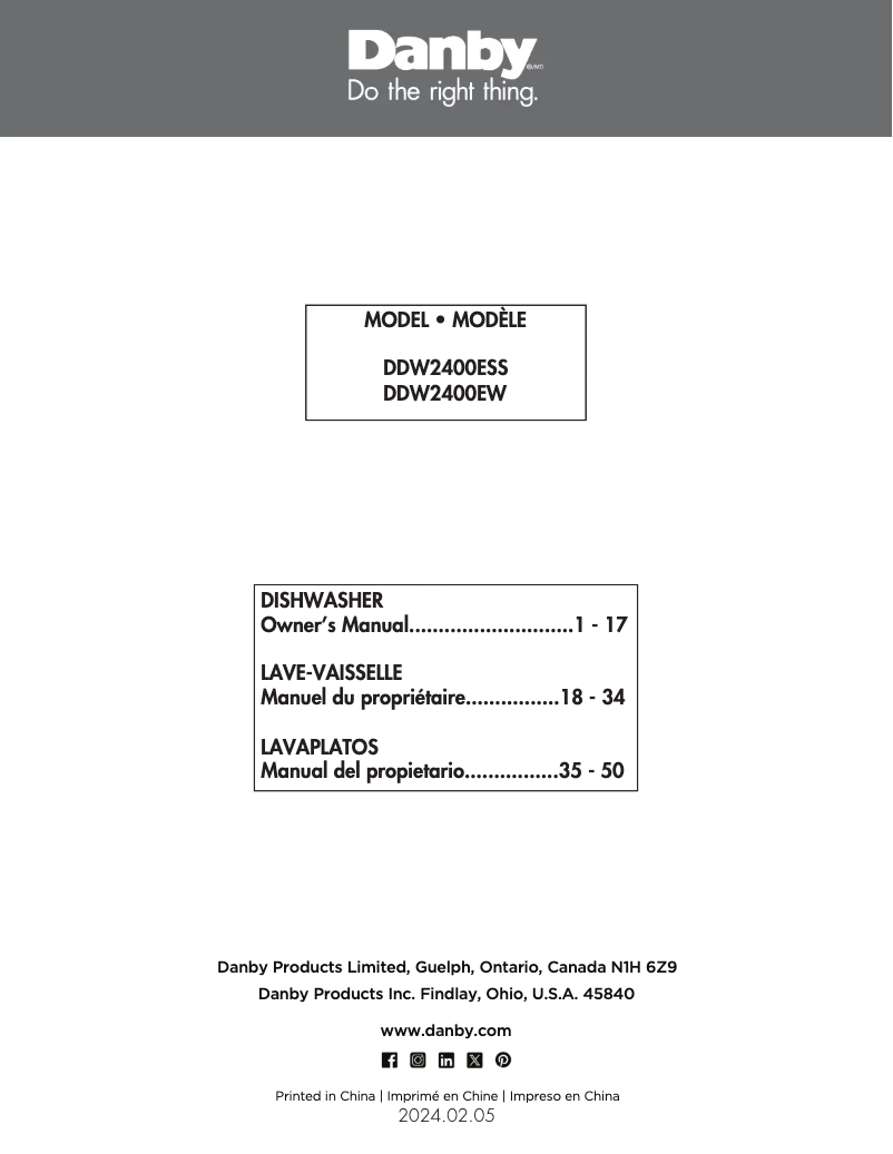 Page 1 de la notice Manuel utilisateur Danby DDW2400EW