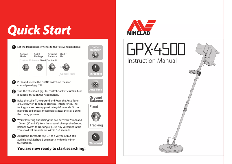 Page 1 of the manual User Manual Minelab GPX 4500