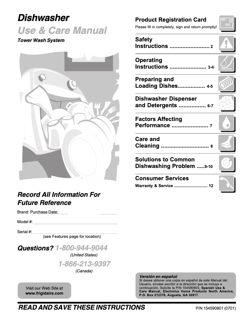 Page 1 de la notice Manuel utilisateur Frigidaire FDB126RBS