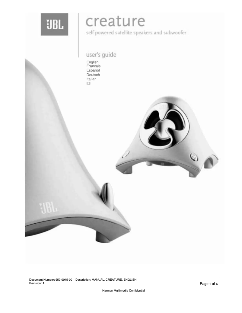 Page 1 de la notice Manuel utilisateur JBL Creature