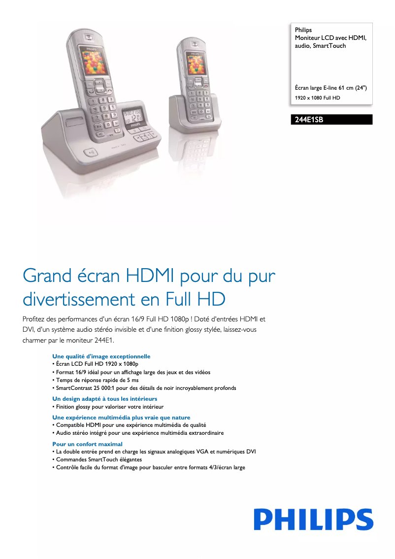 Page n°1 - Fiche technique Philips 244E1SB