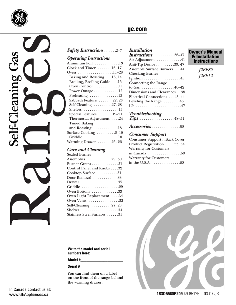 Página 1 del manual Manual de uso y mantenimiento GE Profile J2B912WEKWW