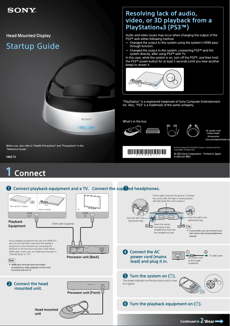 Page 1 de la notice Guide d'installation Sony HMZ-T2