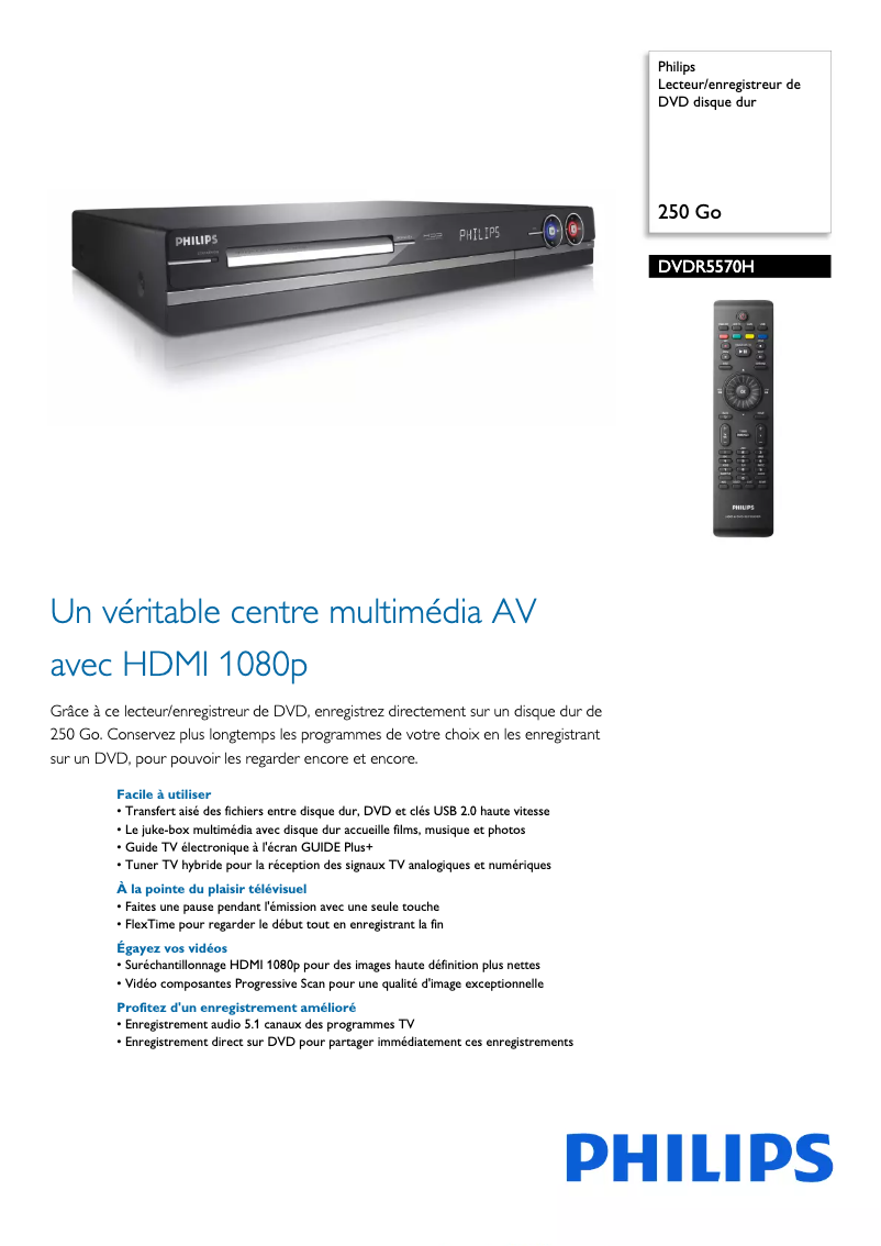 Page 1 of the manual Technical Sheet Philips DVDR5570H