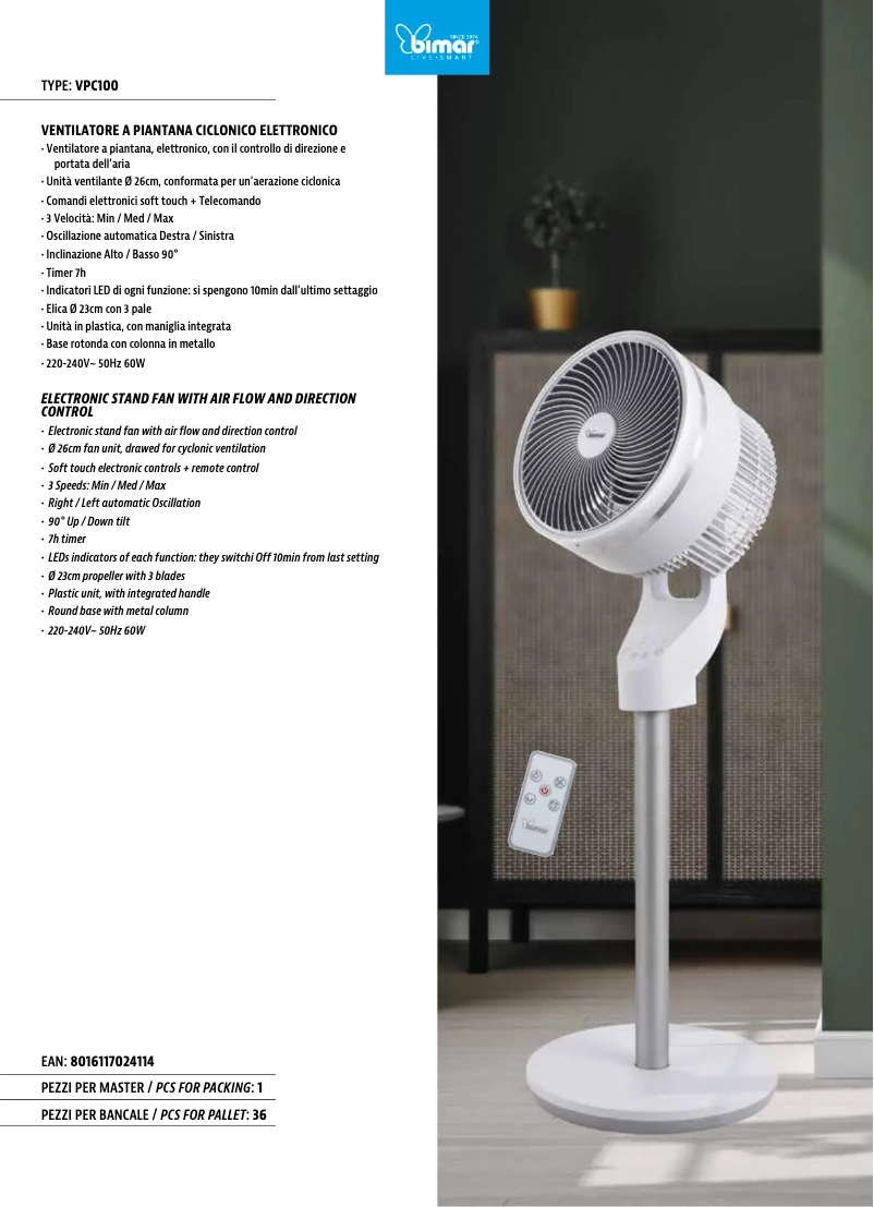 Page 1 de la notice Fiche technique Bimar VPC100