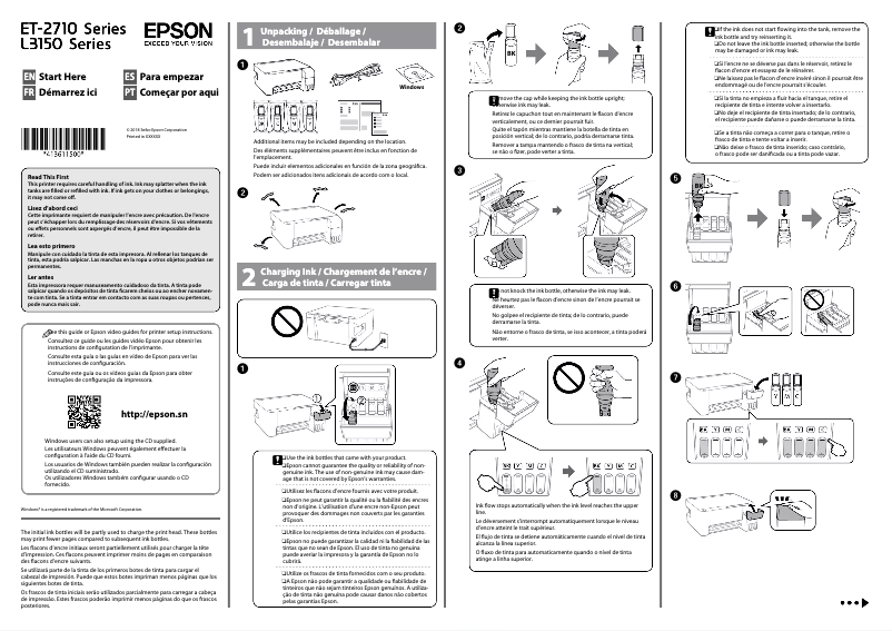 Page 1 de la notice Guide d'installation Epson EcoTank L3151