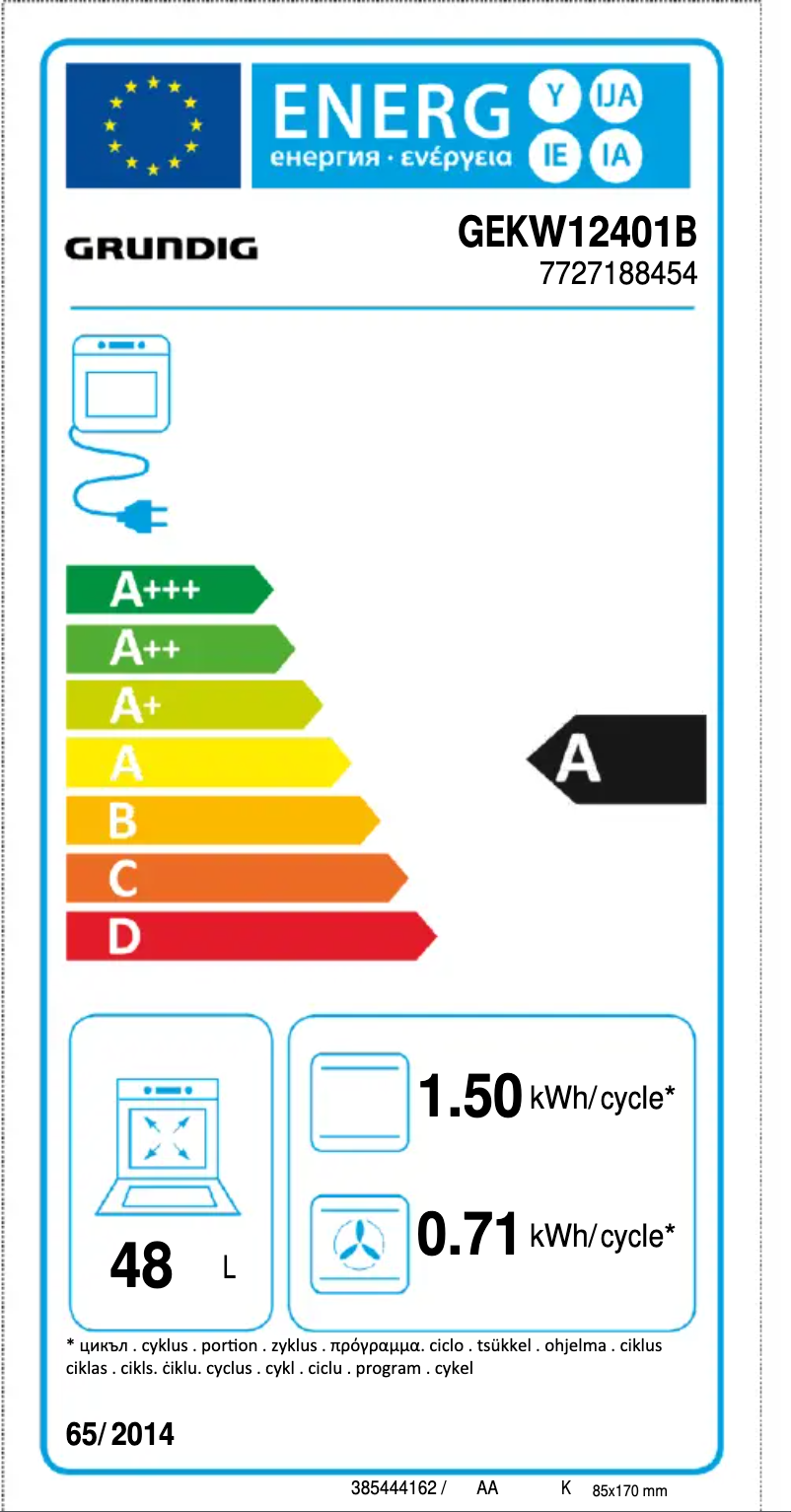 Page 1 de la notice Label énergétique Grundig GEKW12401B