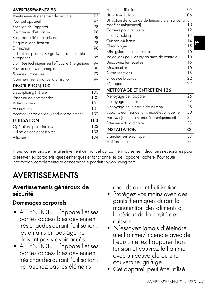 Page 1 de la notice Manuel utilisateur Smeg SOP6604TPNR