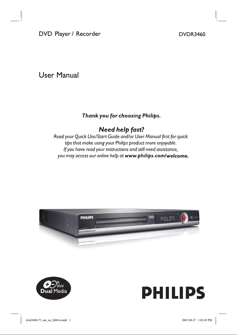 Page 1 of the manual User Manual Philips DVDR3460