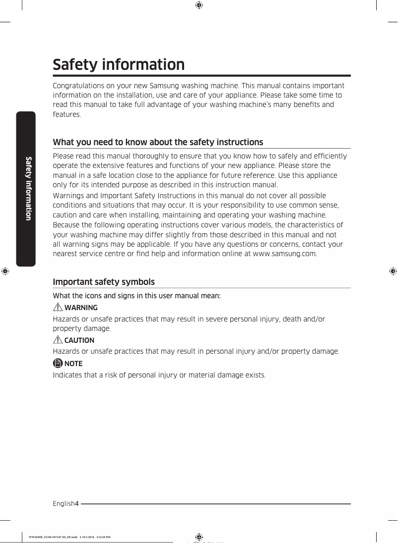 Página 1 del manual Guía de inicio rápido Samsung WW90K4430YW