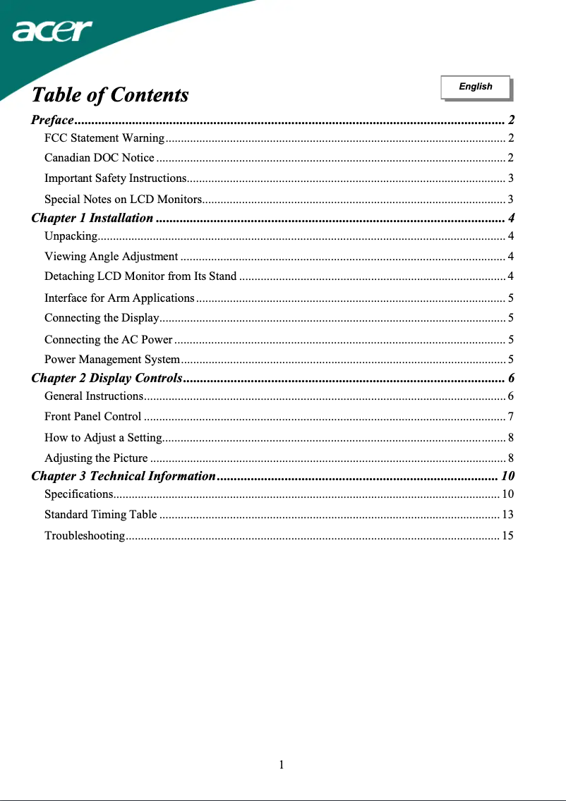 Page 1 de la notice Manuel utilisateur Acer AL2416Wd