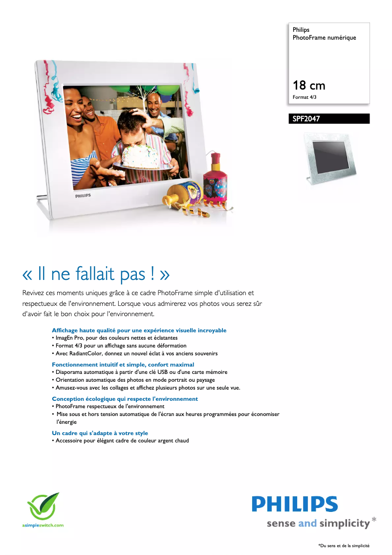 Página 1 del manual Ficha técnica Philips SPF2047