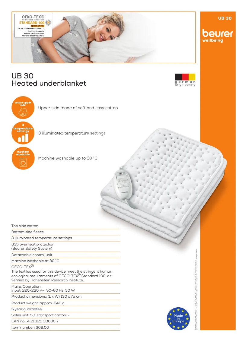 Page 1 de la notice Fiche technique Beurer UB 30