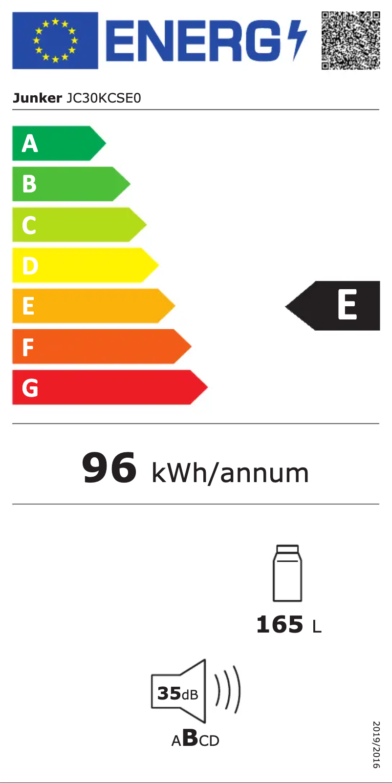 Page 1 de la notice Label énergétique Junker JC30KCSE0