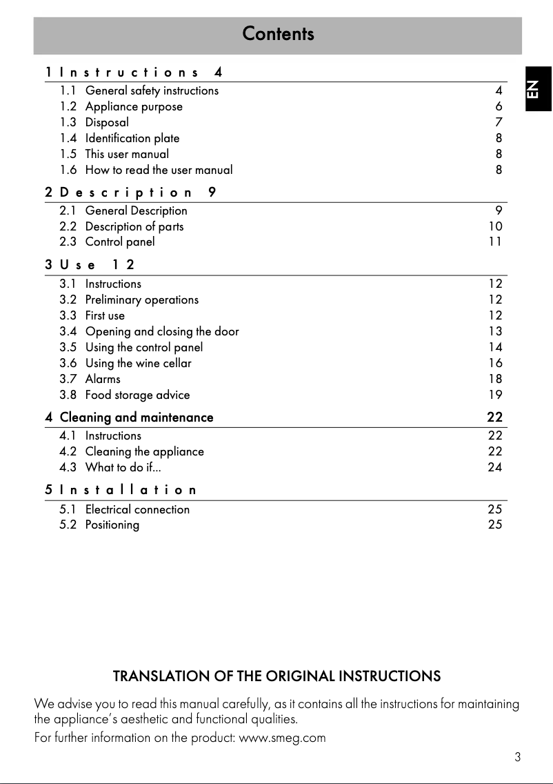 Page 1 de la notice Manuel utilisateur Smeg CVIA118RS2