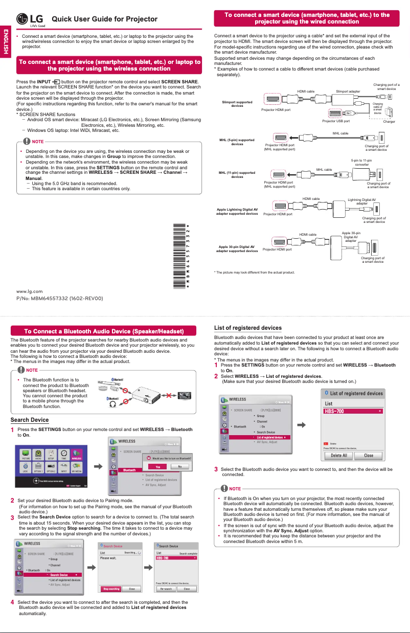 Page 1 de la notice Guide de démarrage rapide LG PH550