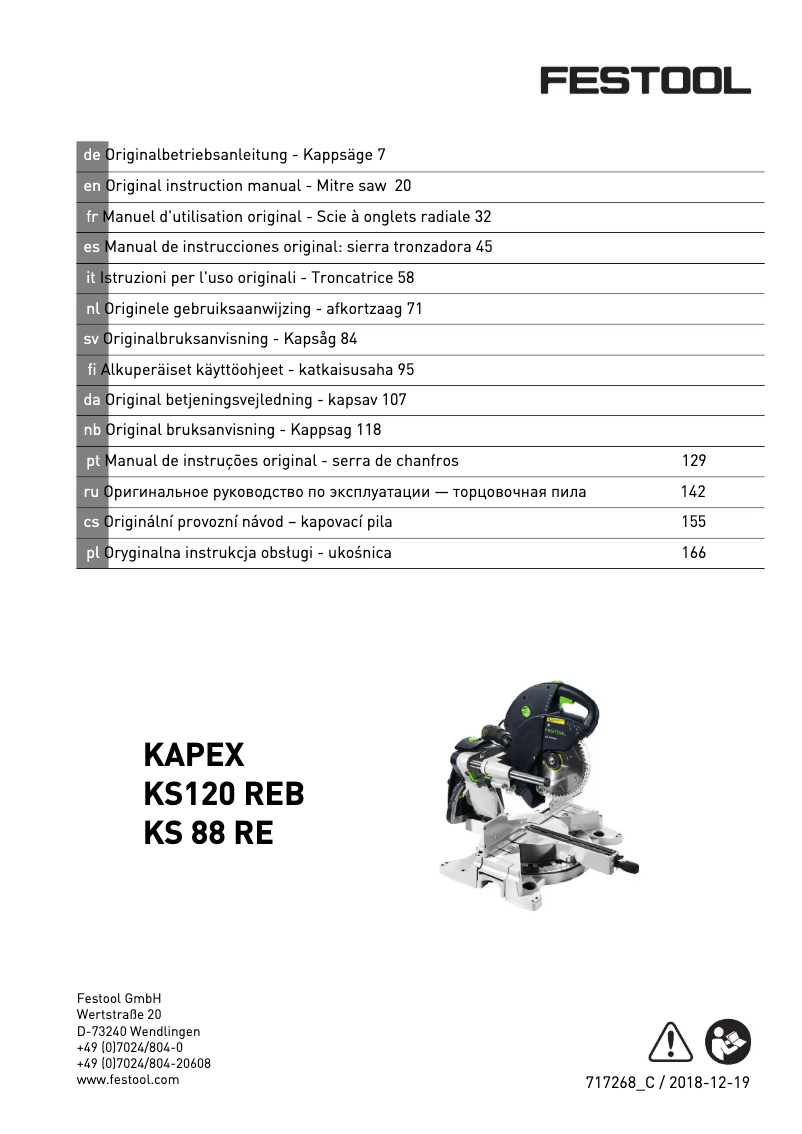 Page 1 de la notice Manuel utilisateur Festool KAPEX KS 120 REB