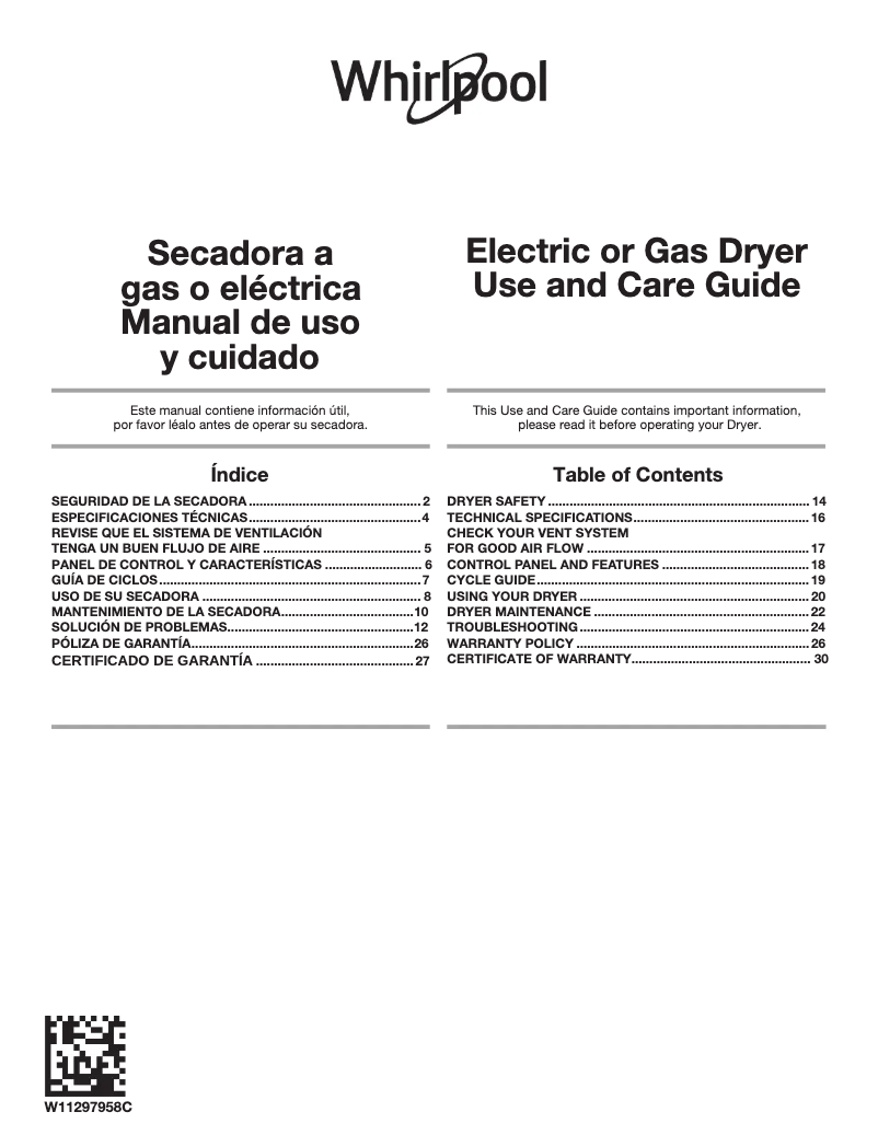 Página 1 del manual Manual de usuario Whirlpool 7MWGD1930JM